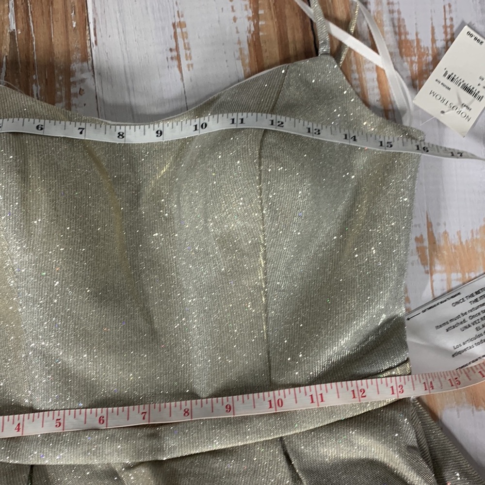 IEENA for Mac Duggal fit and flare silver sparkle metallic mini dress - Picture 8 of 10
